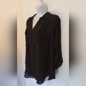 torrid Harper Georgette Women 3/4 Sleeve Vneck Blouse Black Size 1 Plus Size 1X